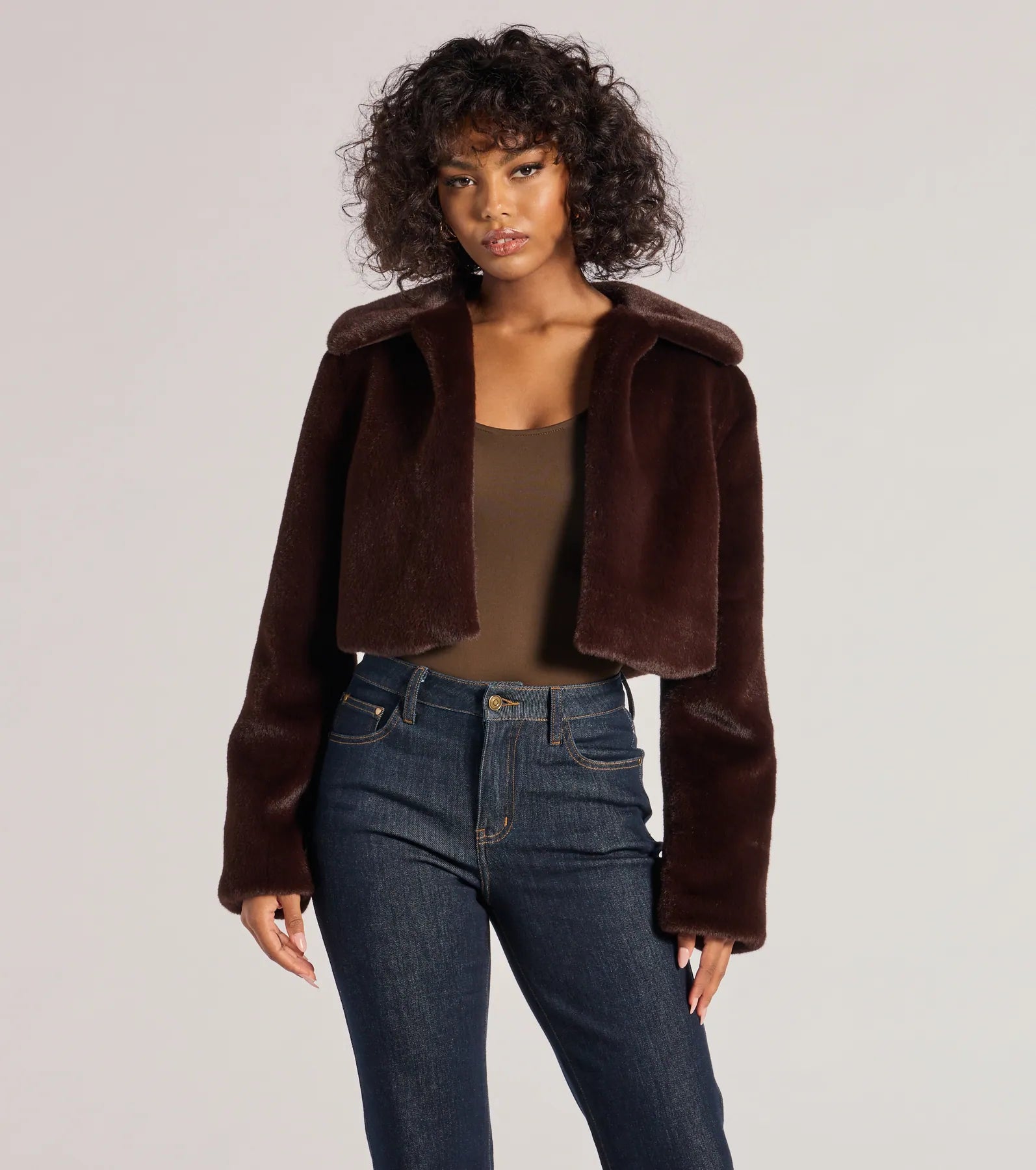 Looking Luxe Faux Fur Cropped Jacket Hoodie Zip-Up Jacket Button-Up Jacket