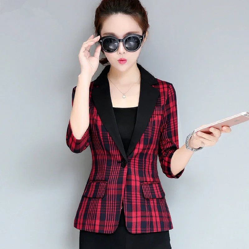 Casual Suit Blazer New Women Plaid Jacket 2022 Autumn Plus Size 3XL Single Button Coat Work Wear Fashion Outwear 33696 Jersey Jacket Tulle Jacket Batik Jacket