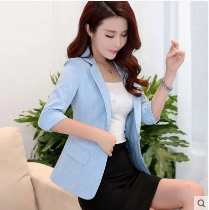 Plaid small suit female short jacket seven-point sleeves 2022 spring women blazer jacket coat casual Plaid vintage suit Slim Nylon Fabric Polyester Fabric Spandex Fabric