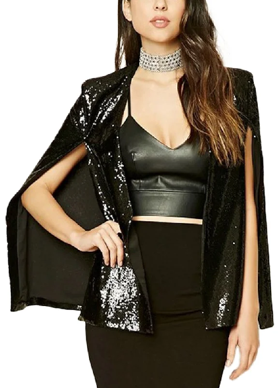 Sexy Women Sequins Blazer Cape Cloak Open Front Split Poncho Cardigan Jacket Coat Casual Tops Fashion Ladies Outwear Cardigan Mesh Jacket Canvas Jacket Denim Jacket