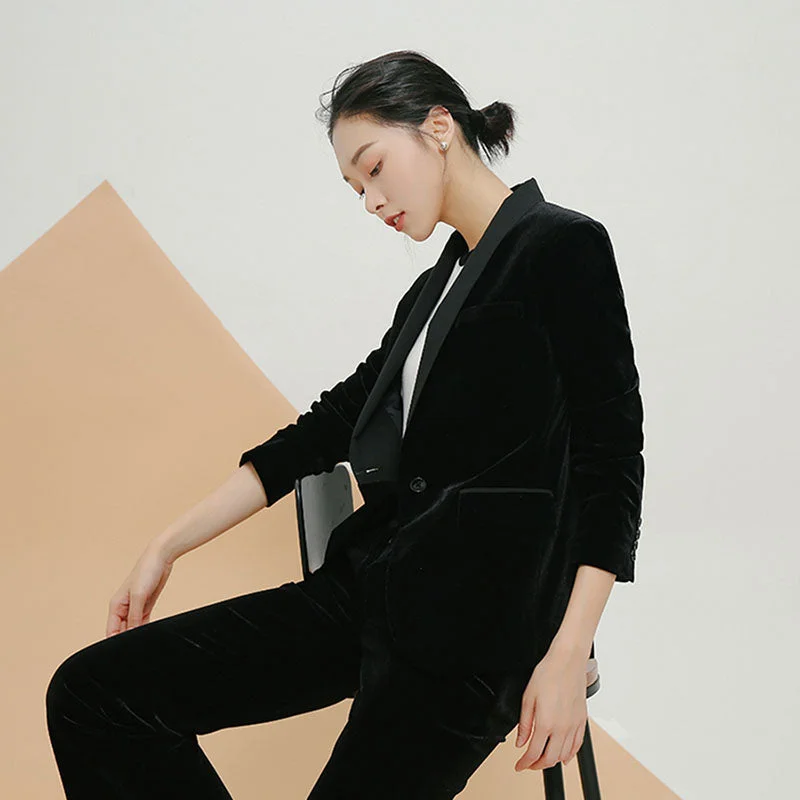 Slim Short Suit Long Sleeve Blazer Women Casual Green Velvet Jacket Suit Ladies Office Black Basic Jackets Woman Coat X50084 Rayon Jacket Velvet Jacket Corduroy Jacket