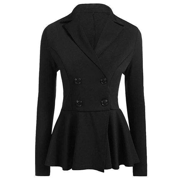 Spring plus size women long sleeve solid blazer outwear coat double breasted ruffles hem peplum slim fit casual work wear jacket Fleece Jacket Down Jacket Feather Jacket
