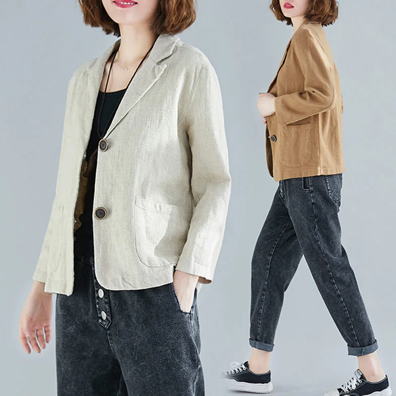 Spring Summer Short Coat Cotton and linen Blazer Suit Collar Jacket Women's Casual Solid Color 3/4 Sleeves Shirt  f2879 Knit Fabric Woven Fabric Fleece Fabric