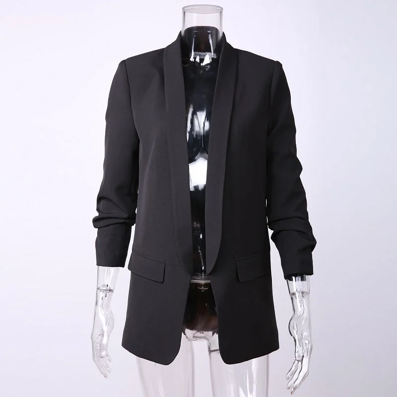 Spring Women Blazer Jacket Fashion One Button Shawl-Collar Blazer Suit Female Casual Fixed Ruched Design Ladies Coat Talever Denim Fabric Leather Fabric Suede Fabric