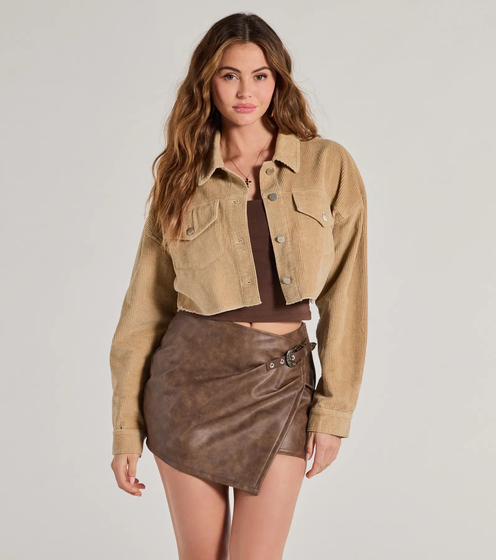 Trendy Essential Corduroy Cropped Jacket Wool Fabric Cashmere Fabric Tweed Fabric