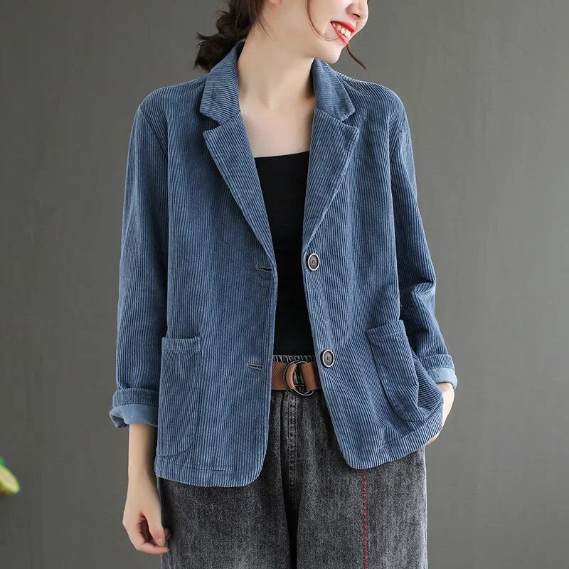Wenfly Women Corduroy Jacket Coat England Ladies Casual Korean Female Loose Single Breasted Blazers Oversized Outwears Denim Jacket Leather Jacket Suede Jacket