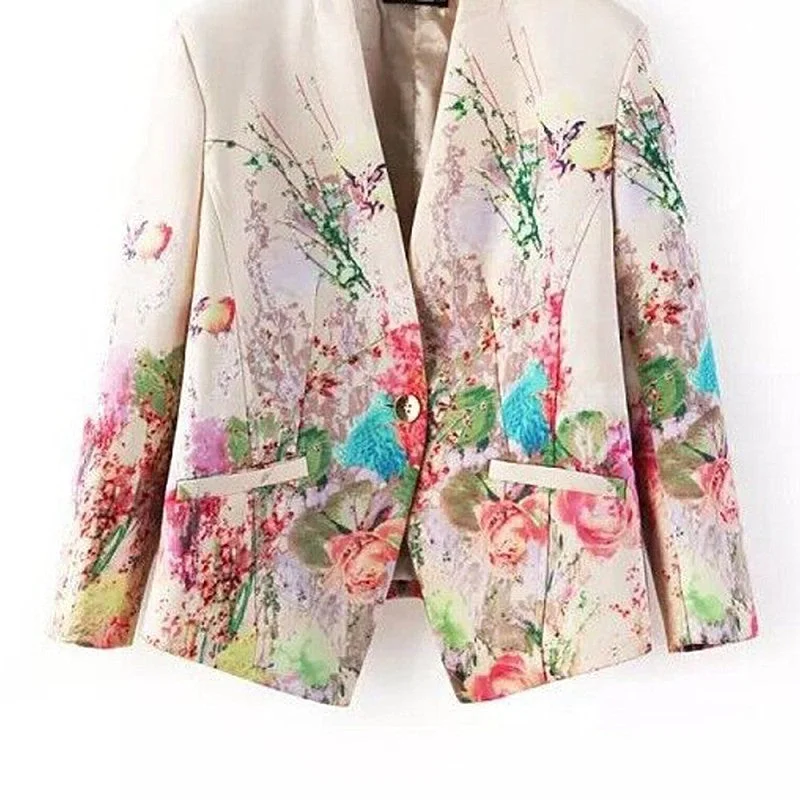 New Women Floral Blazer Elegant Single Breasted Flower Print Blazers Casual Jacket Female Office Work Suits Blazers XL Coat Lace Jacket Ribbed Jacket Sequined Jacket