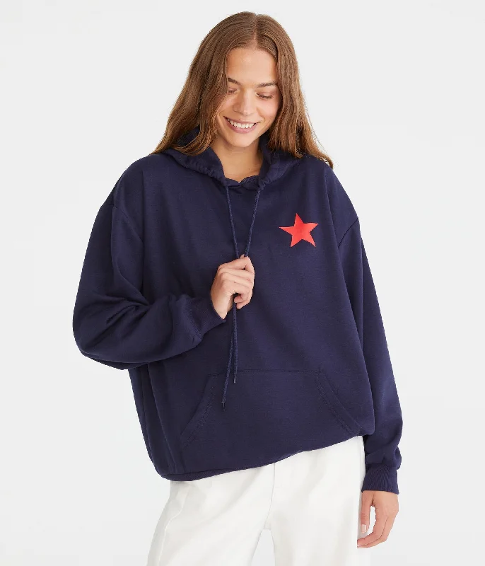Aeropostale Red Star Oversized Pullover Hoodie Bateau Neck Pullover