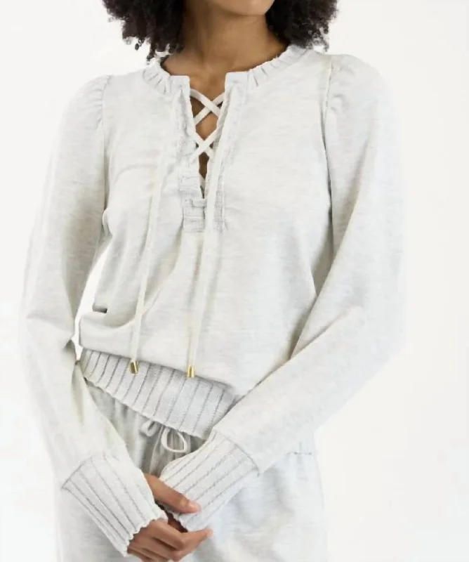 Atlas Pullover In Heathered Grey Slit Sleeve Stylish