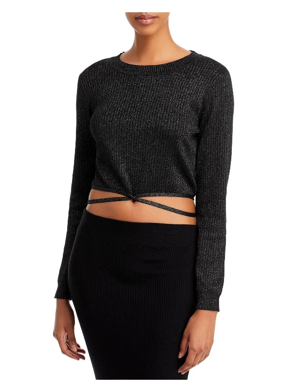 Bowery Womens Glitter Tie Hem Pullover Top V-Neck Stylish Pullover