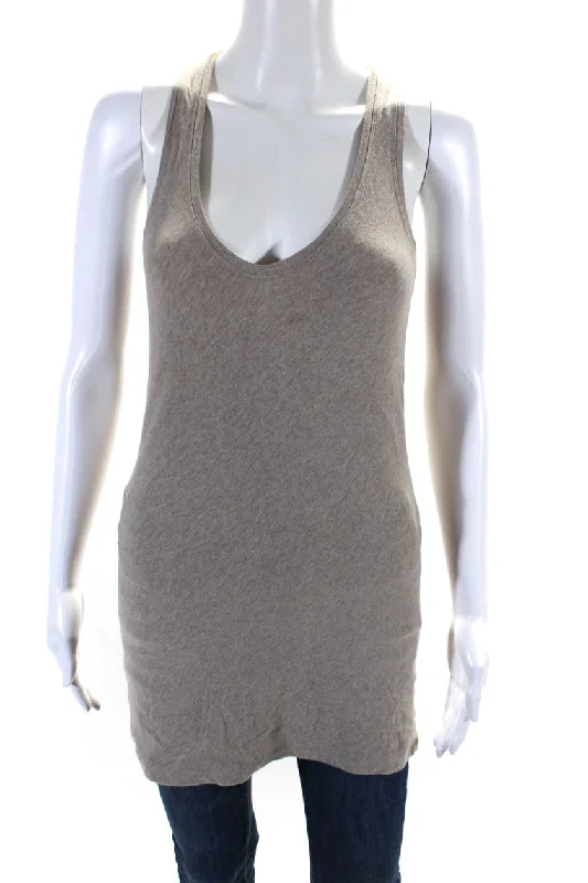 Brunello Cucinelli Womens Cotton Jewel Scoop Neck Pullover Tank Top Brown Open Front Cardigan