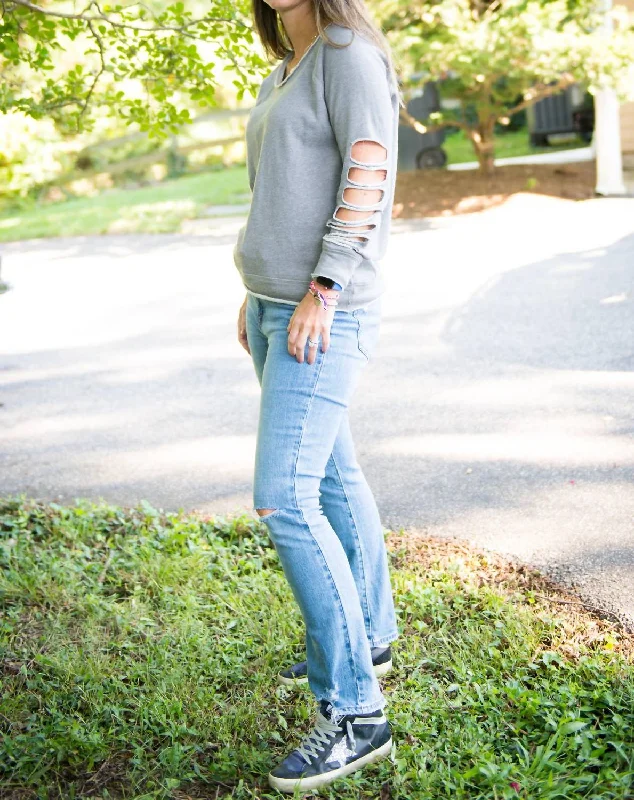 Cashmere Fleece Vented Long Sleeve Raglan Pullover In Heather Grey Bell Sleeve Stylish