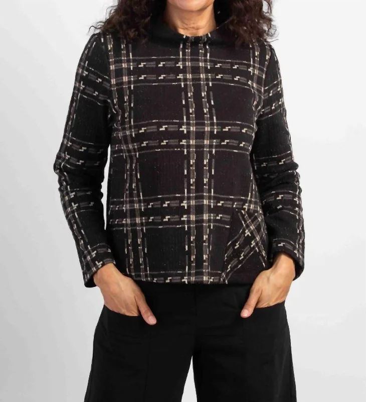 Cotton Lux Speckle Knit Pullover Style In Plaid Flutter Sleeve Feminine