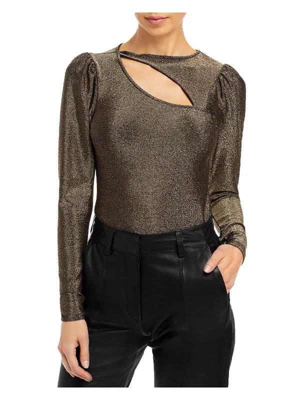 Delia Womens Metallic Cut Out Pullover Top Hooded Pullover Sweater