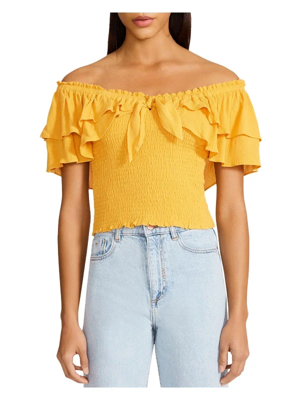 Did I Flutter Womens Smocked Ruffled Pullover Top Three Quarter Sleeve