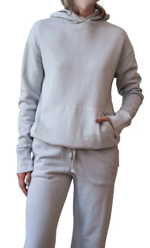 Ellis Pullover Hoody In Ciel Notched Neck Pullover
