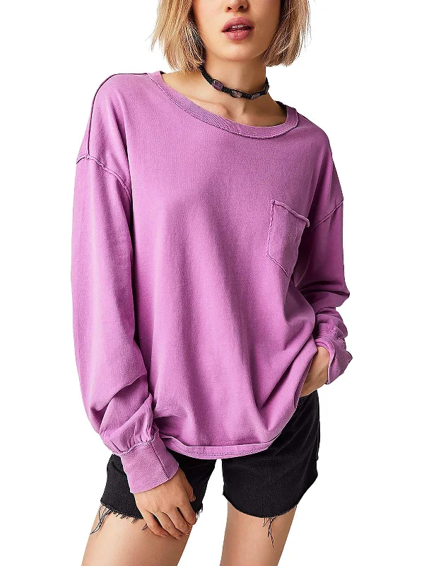 Fade Into You Womens Crewneck Long Sleeve Pullover Top Bardot Neck Top
