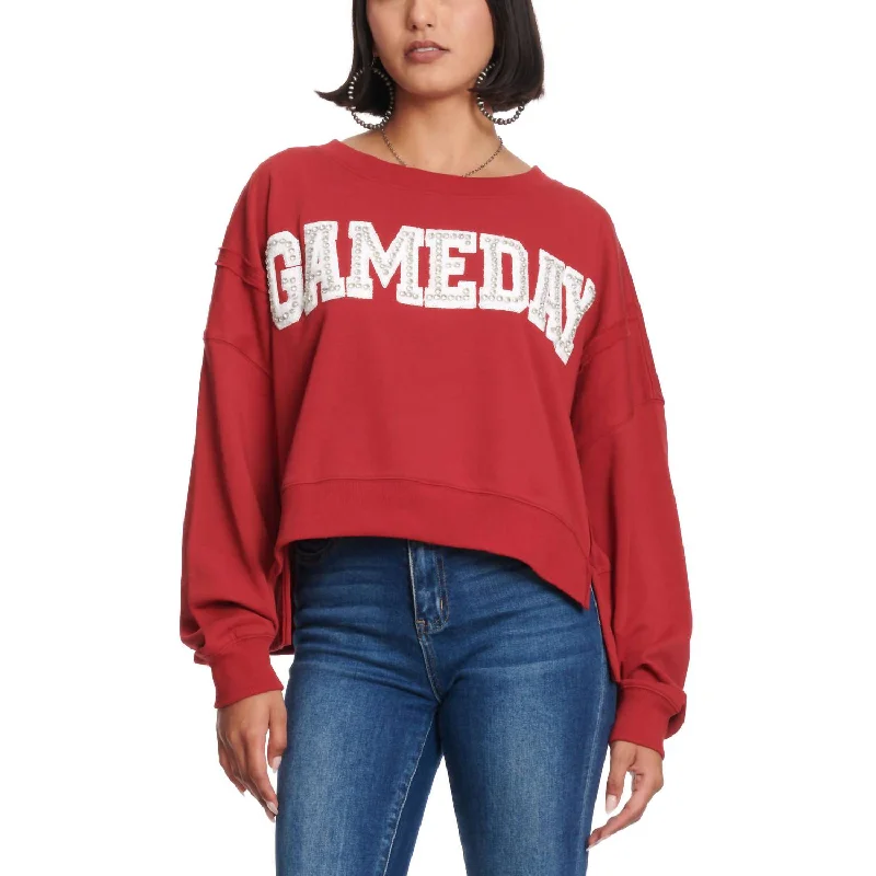 Gameday Sparkling Pullover In Crimson Solo Sleeve Pullover