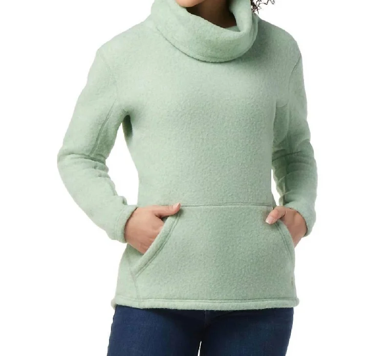 Hudson Trail Merino Wool Fleece Pullover In Light Jade Open Neck Pullover
