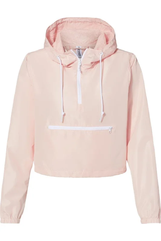 Independent Trading Co. Women´s Lightweight Quarter-Zip Pullover Crop Windbreaker Long Bell Sleeve