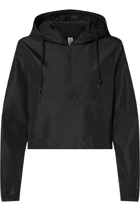 Independent Trading Co. Women´s Lightweight Quarter-Zip Pullover Crop Windbreaker Faux Fur Trim