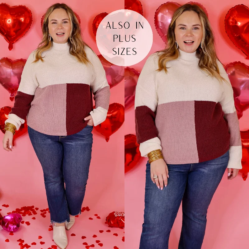 Just Warming Up Color Block Knit Pullover Sweater in Maroon and Mauve Short Sleeve Top