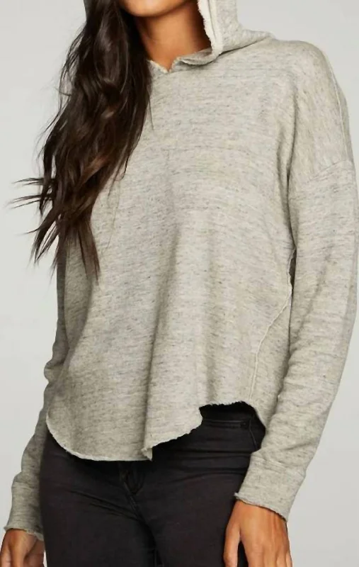 Linen French Terry Long Sleeve Shirttail Pullover Hoodie In Heather Grey Lantern Sleeve Elegant