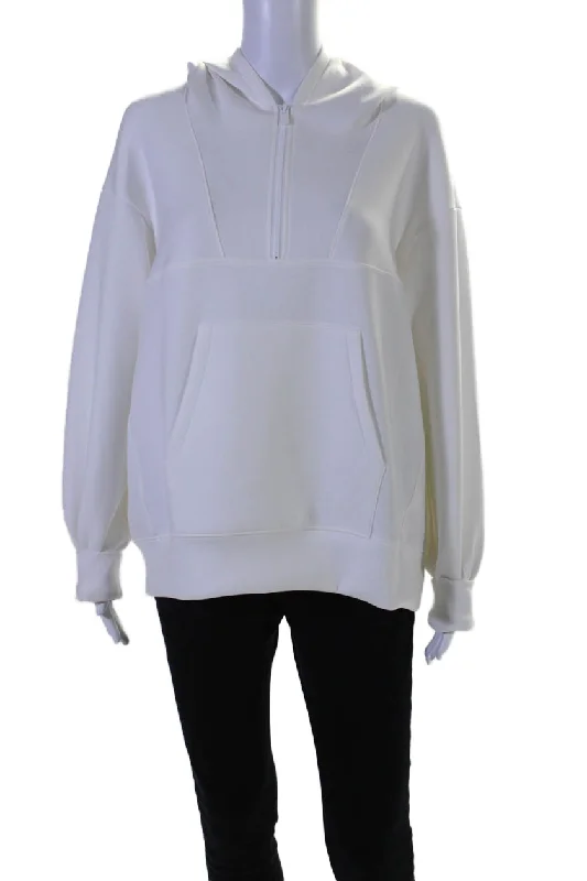 Lis Lareida Womens White Half Zip Long Sleeve Pullover Tara Hoodie Honey Neck Pullover