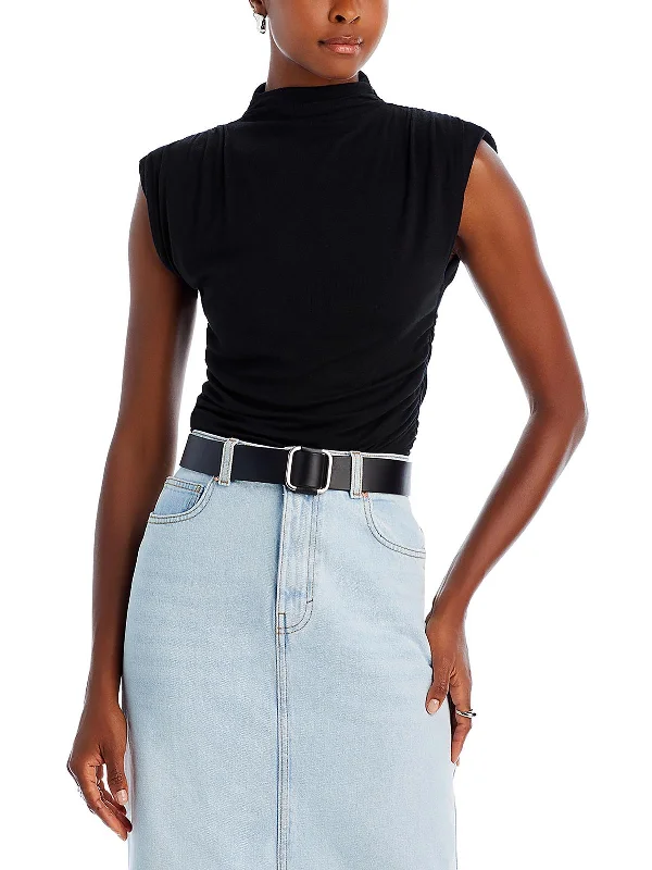 Lossa Womens High Neck Ruched Pullover Top Cowl Neck Pullover