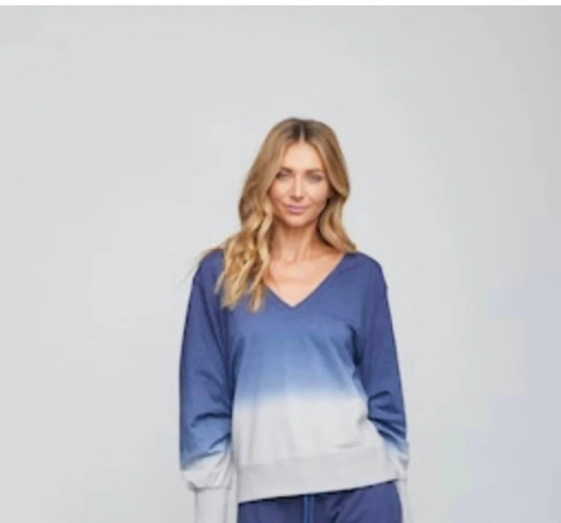 Mark Pullover In Navy Dip Dye Flare Sleeve Stylish