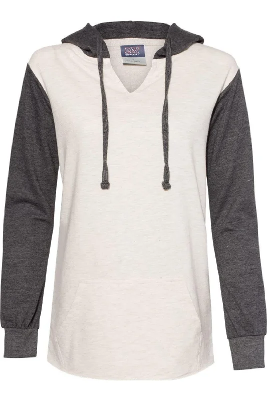 MV Sport Womens French Terry Hooded Pullover with Colorblocked Sleeves Saggy Sleeve Comfort