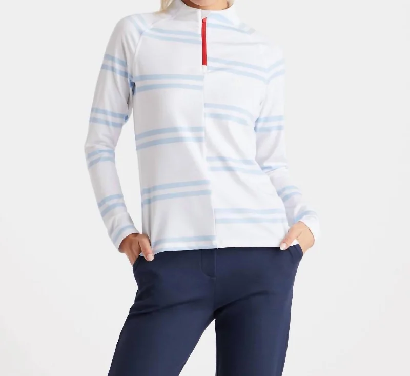 Offset Stripe Tech Jersey Quarter Zip Pullover In Snow Solo Sleeve Pullover