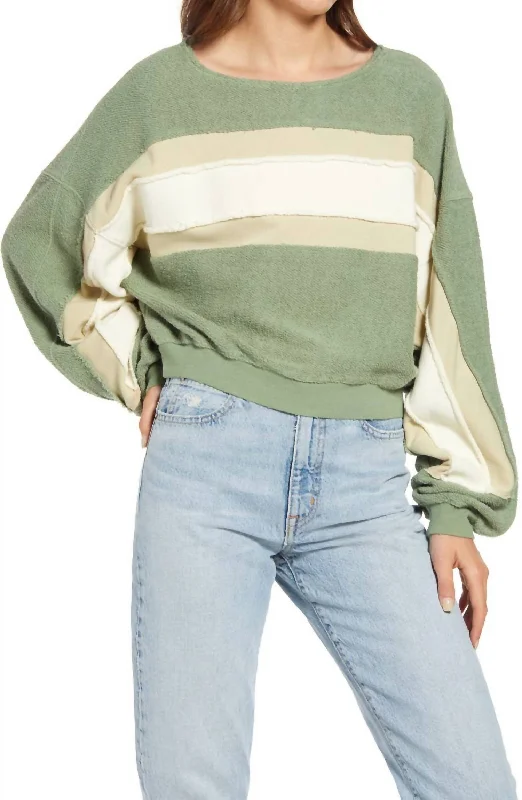 Palo Alto Pullover In Cool Moss Combo One Shoulder Top