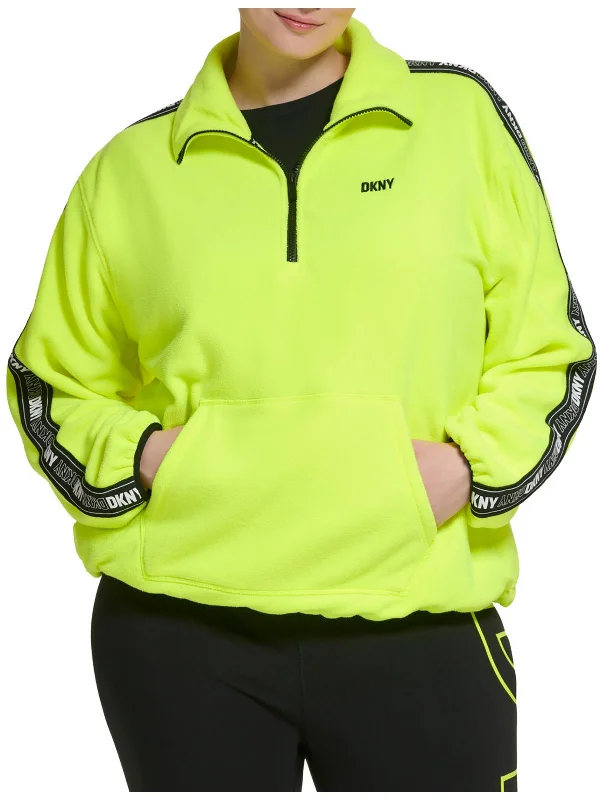 Plus Womens Fleece Mock Neck 3/4 Zip Pullover Long Sleeve Pullover