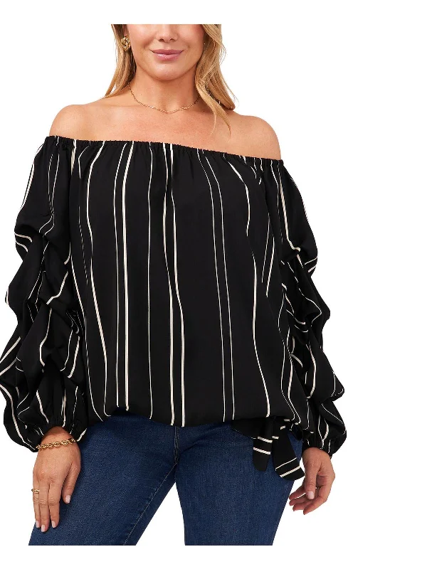 Plus   Womens Gathered Sleeve Tie Front Pullover Top Thin Wool Pullover