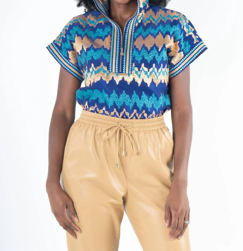 Poppy Pullover Top In Ripple Jacquard Crew Neck Wool