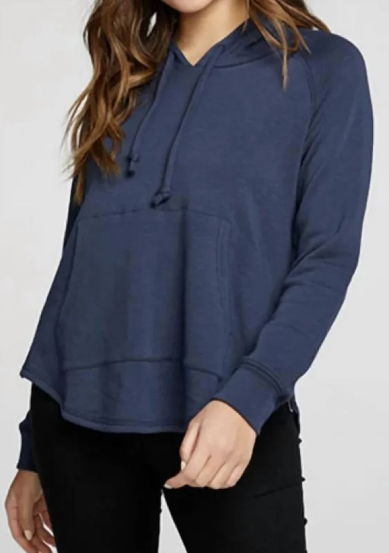 Slub French Terry L/s Zip Side Pullover In Night Sky Asymmetrical Hem Sweater