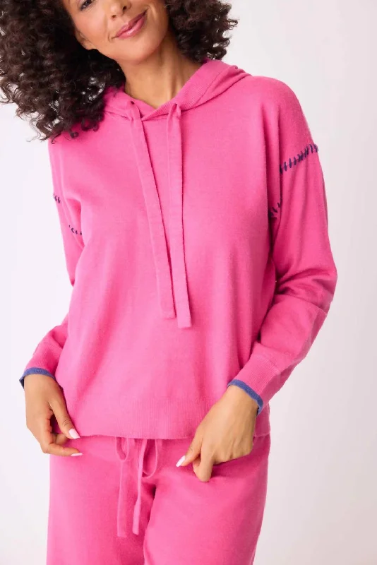 Sweater Weather Pullover Hoodie In Fuchsia Turtleneck Warm Pullover