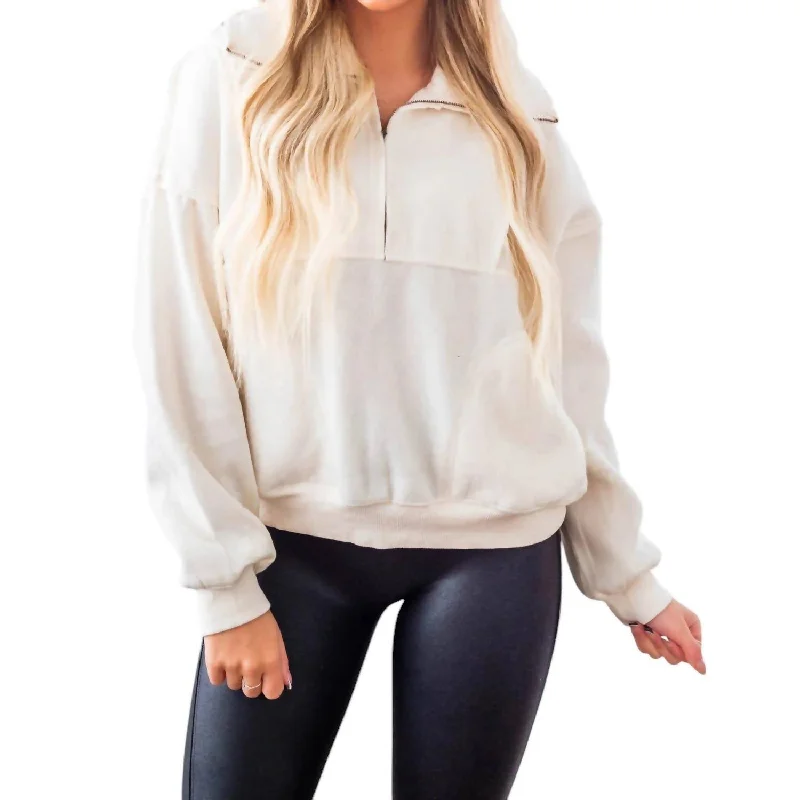 Take Forever Half Zip Pullover In Cream Port Neck Pullover