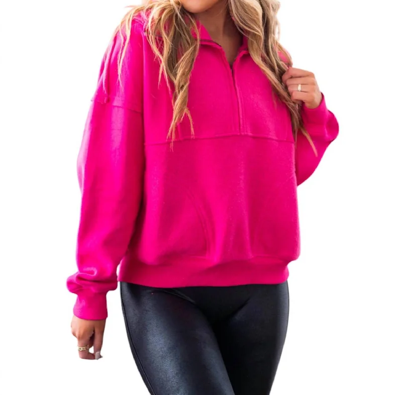 Take Forever Half Zip Pullover In Pink Polo Neck Sweater