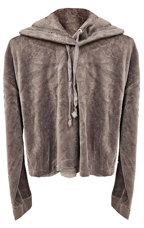 Top Hat Wildstyle Cropped Velour Hoodie Pullover In Gray Zipper Front Cardigan
