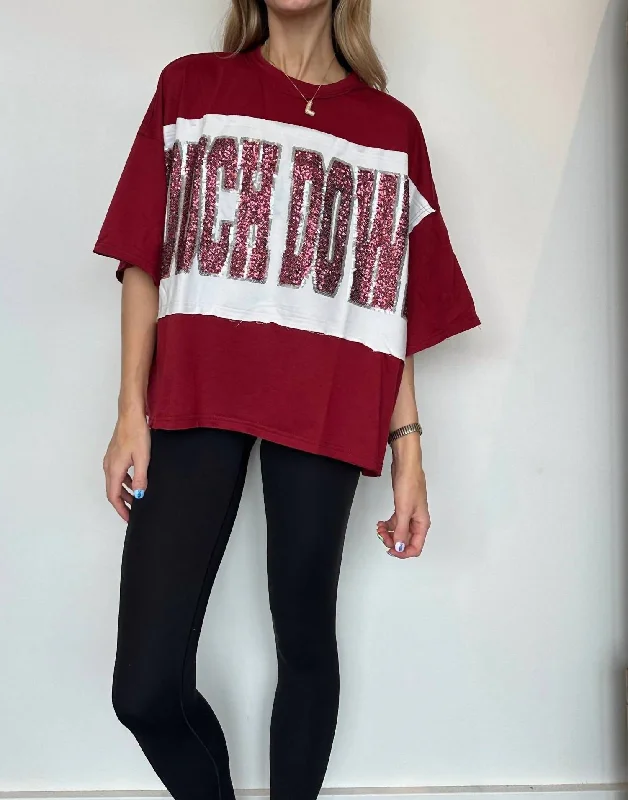 Touchdown Sequin Pullover In Crimson Slit Sleeve Stylish