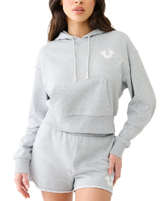 True Religion Distressed Pullover Hoodie Square Neck Pullover