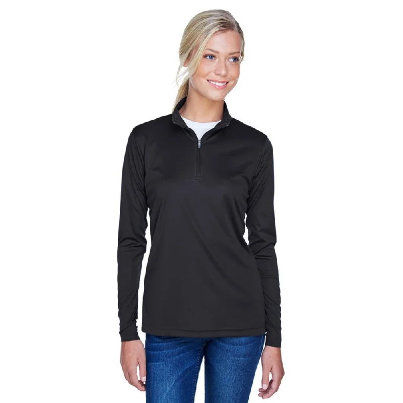 UltraClub Cool & Dry 8424L Ladies' Sport Quarter-Zip Pullover Spaghetti Sleeve Top
