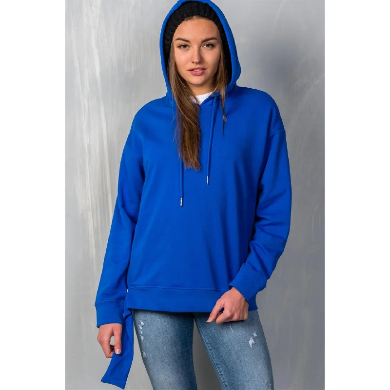 Uneven Hem Graphic "venice" Pullover Hoodie Ruffle Neck Pullover
