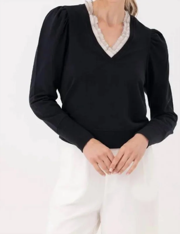 Valley Pullover In Black Elbow Length Sleeve