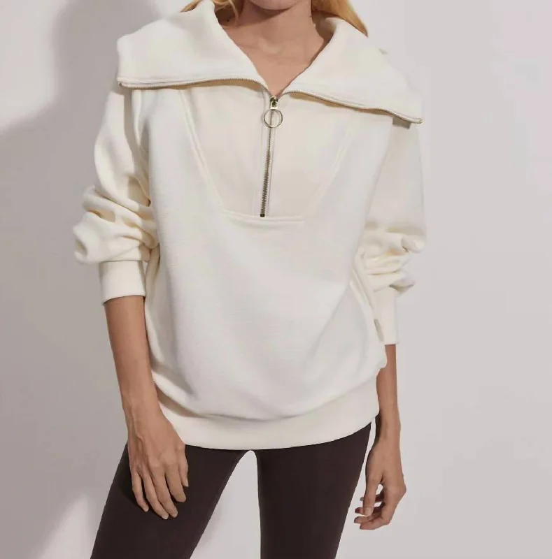 Vine Half-Zip Pullover In Ivory Lapel Neck Sweater