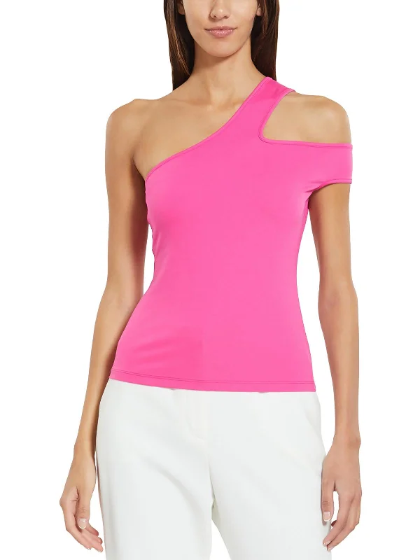 Womens Asymmetric Cutout Pullover Top Plunging Neck Pullover