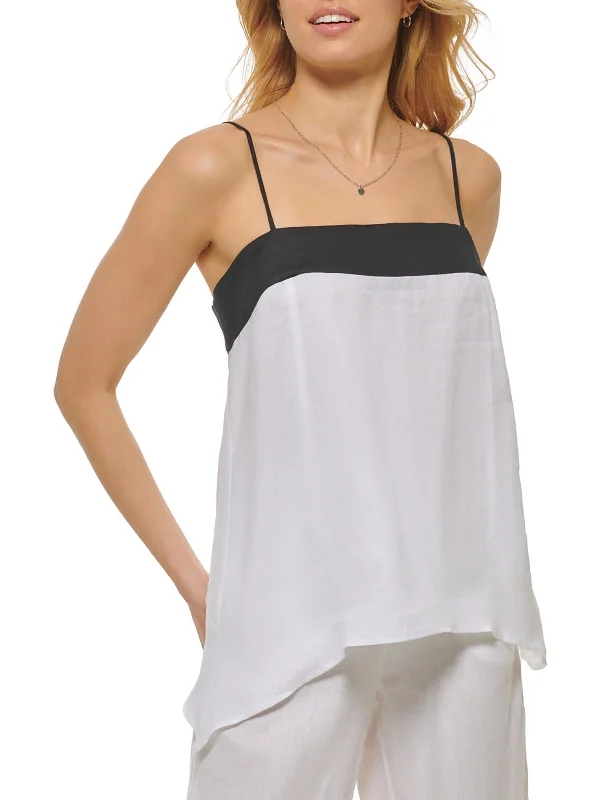 Womens Asymmetric Tank Pullover Top Short Puff Sleeve