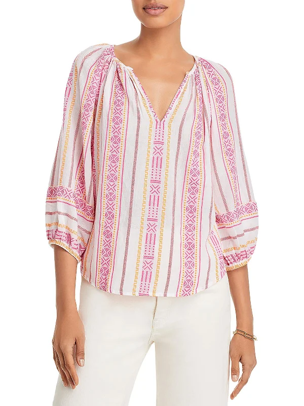 Womens Aztec Print V-Neck Pullover Top Soft Wool Sweater